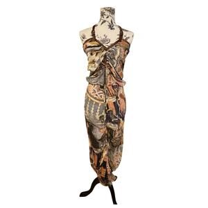 AllSaints Silk Abstract Print Maxi Dress w/ Leather Straps Sz 10 (US 6)